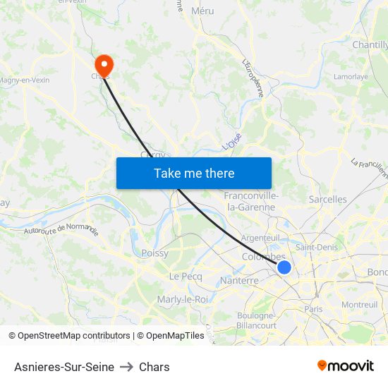 Asnieres-Sur-Seine to Chars map