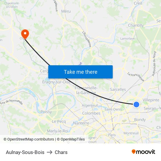 Aulnay-Sous-Bois to Chars map