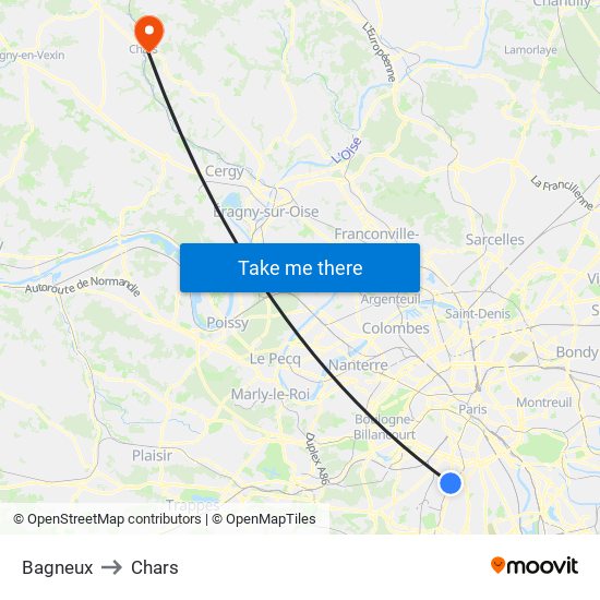 Bagneux to Chars map