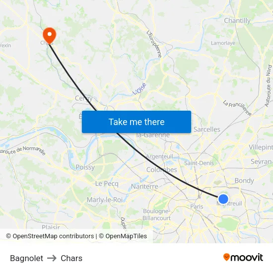 Bagnolet to Chars map