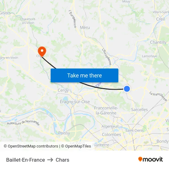 Baillet-En-France to Chars map