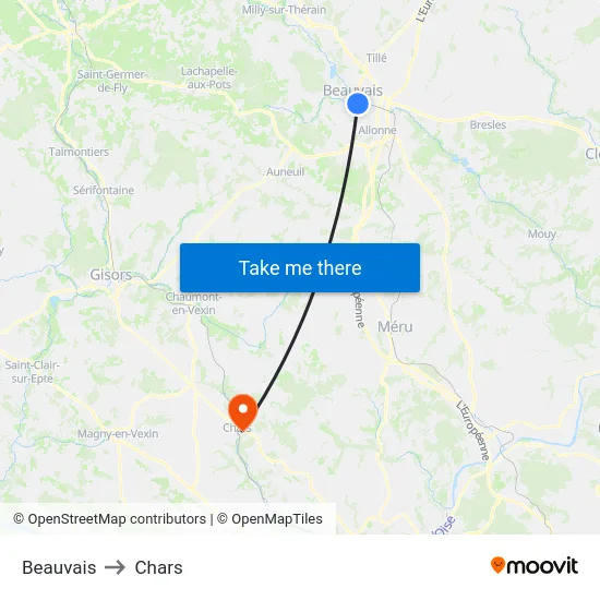 Beauvais to Chars map