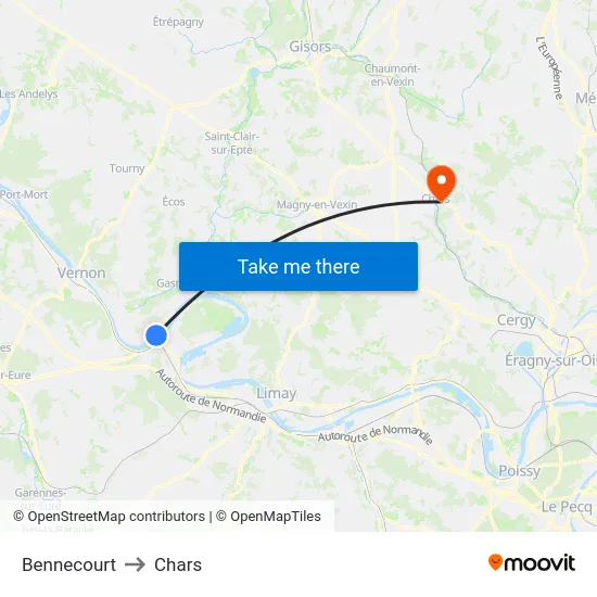 Bennecourt to Chars map