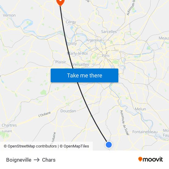 Boigneville to Chars map