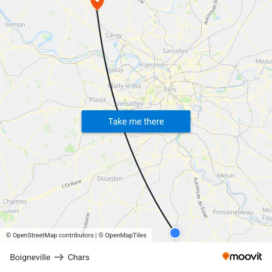 Boigneville to Chars map