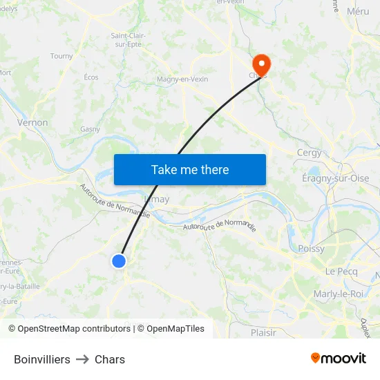 Boinvilliers to Chars map