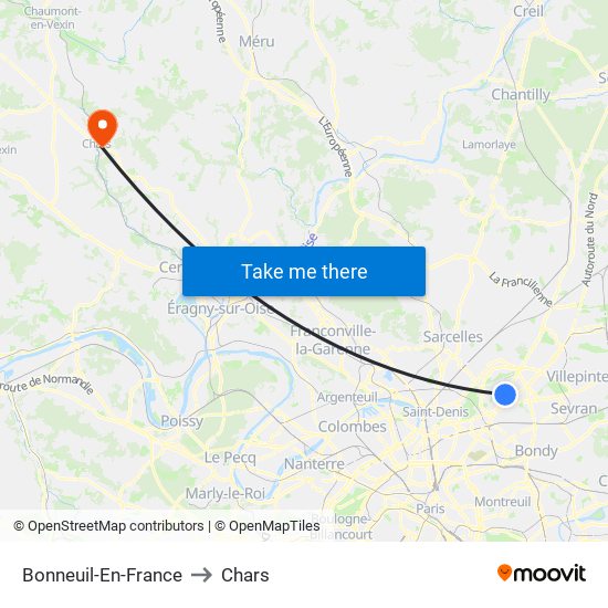 Bonneuil-En-France to Chars map