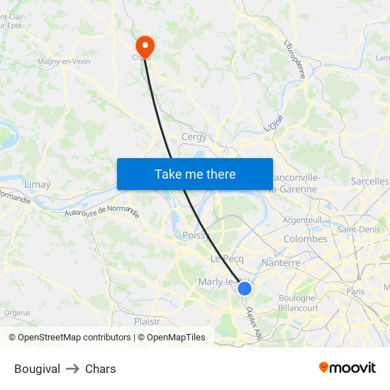 Bougival to Chars map