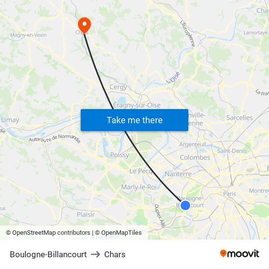 Boulogne-Billancourt to Chars map