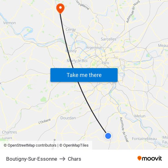 Boutigny-Sur-Essonne to Chars map