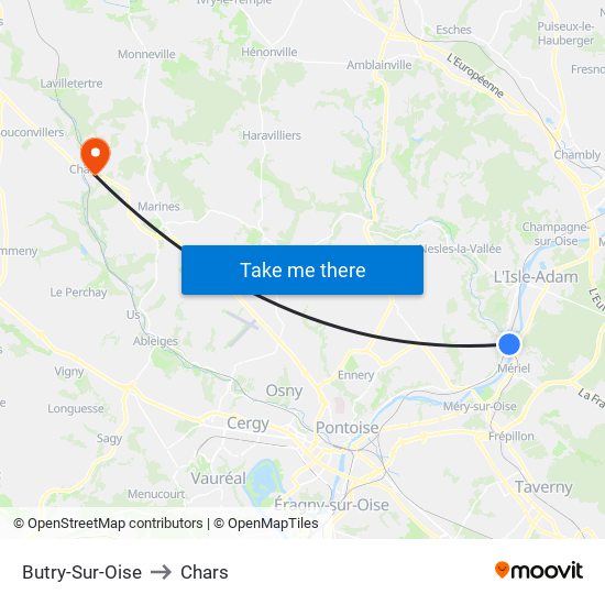 Butry-Sur-Oise to Chars map