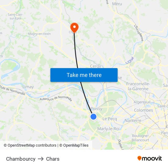 Chambourcy to Chars map