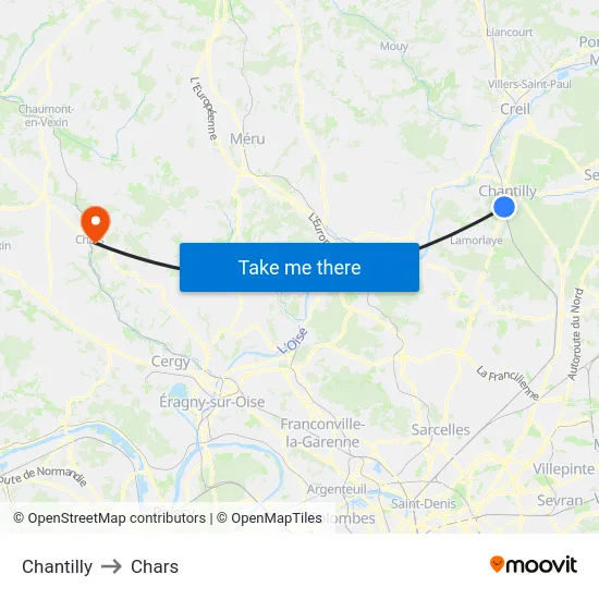 Chantilly to Chars map