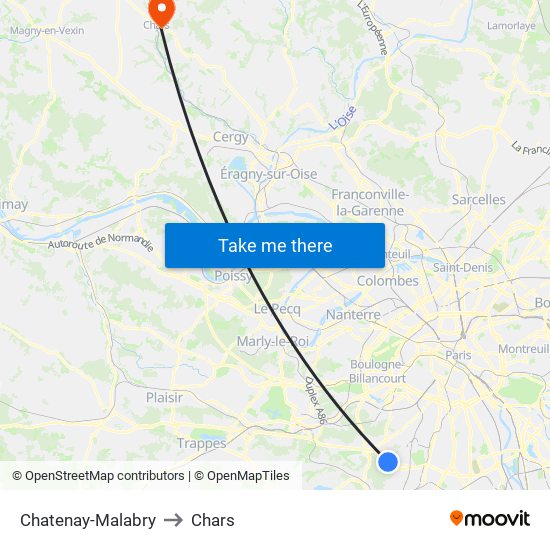 Chatenay-Malabry to Chars map