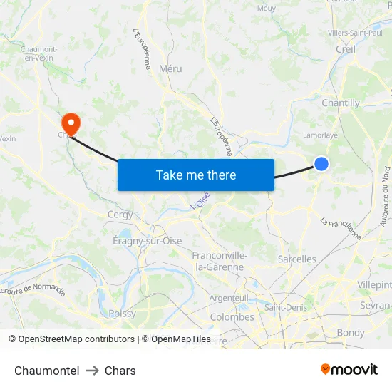 Chaumontel to Chars map