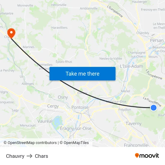 Chauvry to Chars map