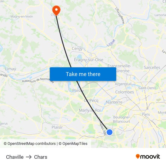 Chaville to Chars map