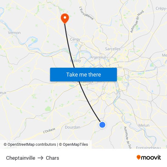 Cheptainville to Chars map