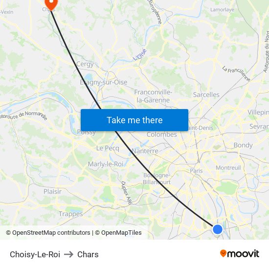 Choisy-Le-Roi to Chars map