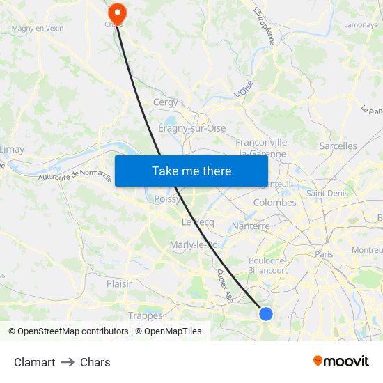 Clamart to Chars map