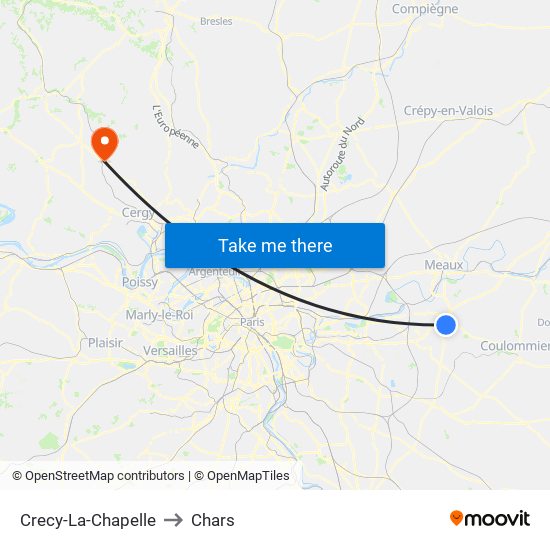 Crecy-La-Chapelle to Chars map