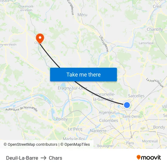 Deuil-La-Barre to Chars map