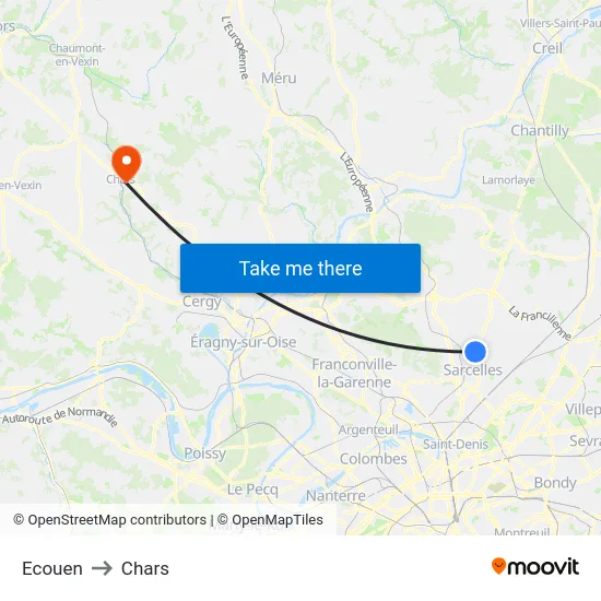 Ecouen to Chars map