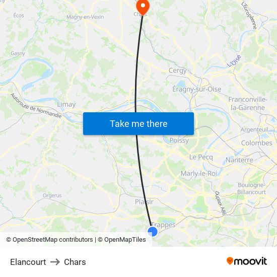Elancourt to Chars map