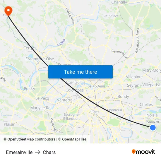 Emerainville to Chars map