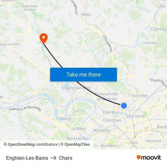Enghien-Les-Bains to Chars map