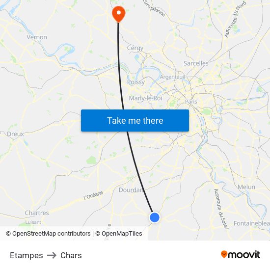 Etampes to Chars map
