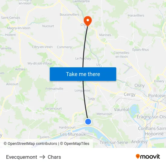 Evecquemont to Chars map