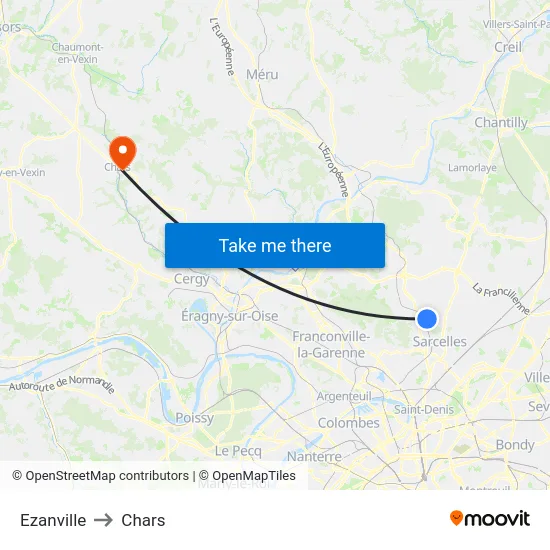 Ezanville to Chars map