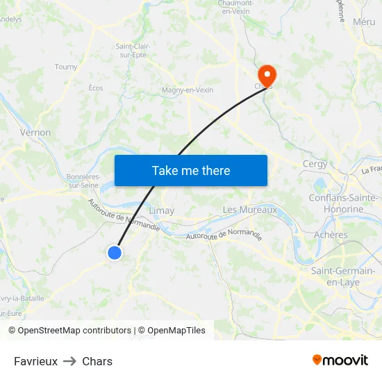 Favrieux to Chars map