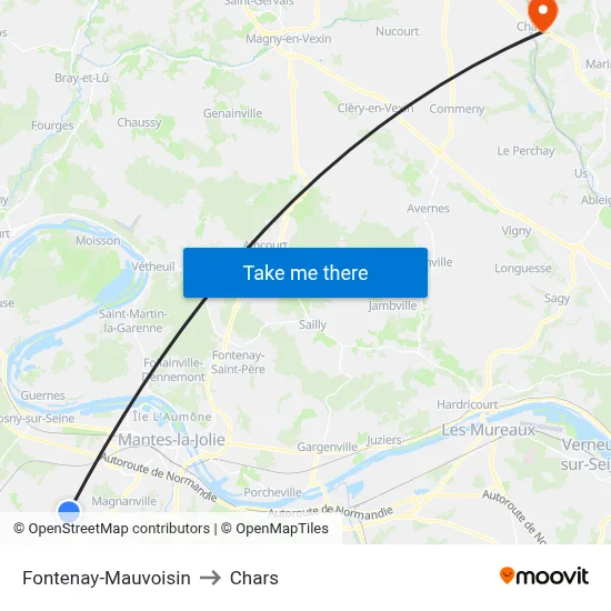 Fontenay-Mauvoisin to Chars map