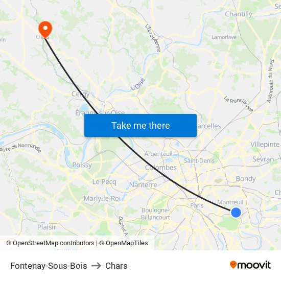 Fontenay-Sous-Bois to Chars map