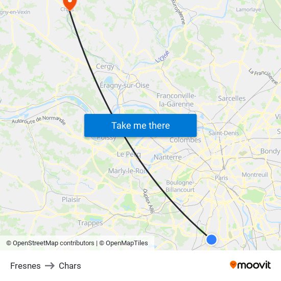 Fresnes to Chars map