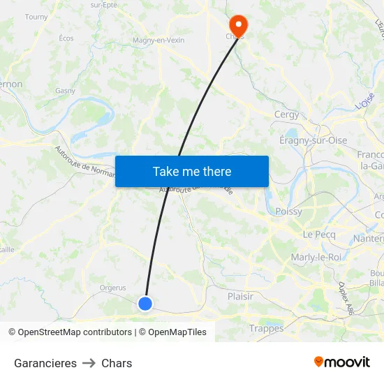 Garancieres to Chars map