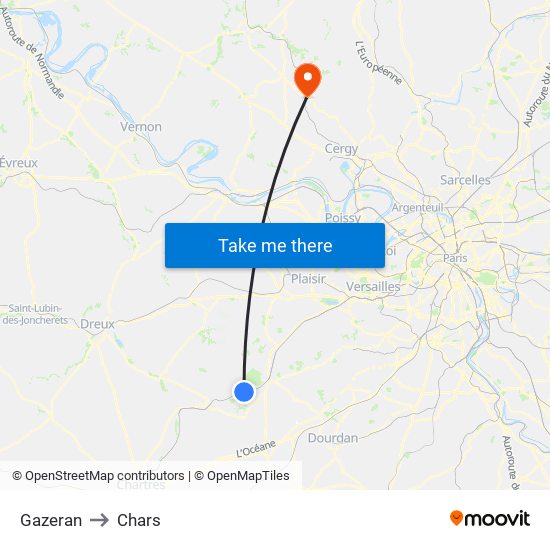 Gazeran to Chars map