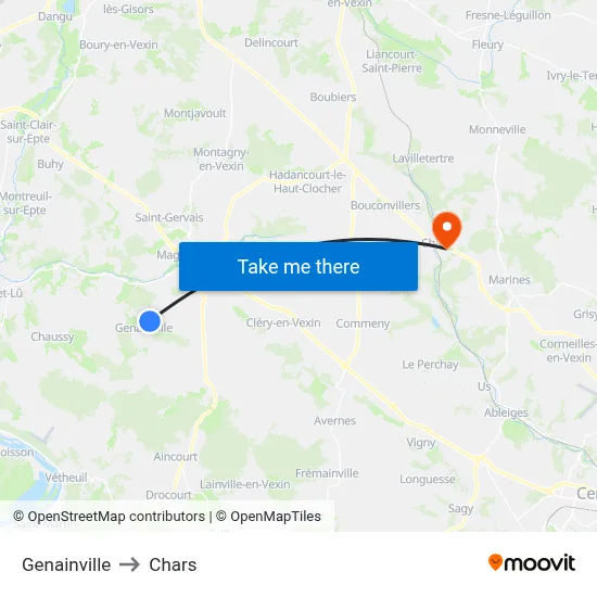 Genainville to Chars map