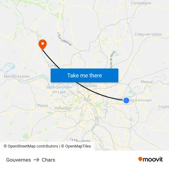 Gouvernes to Chars map