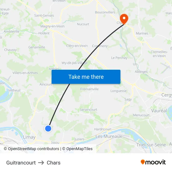 Guitrancourt to Chars map