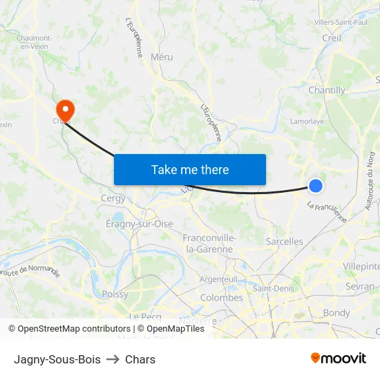 Jagny-Sous-Bois to Chars map