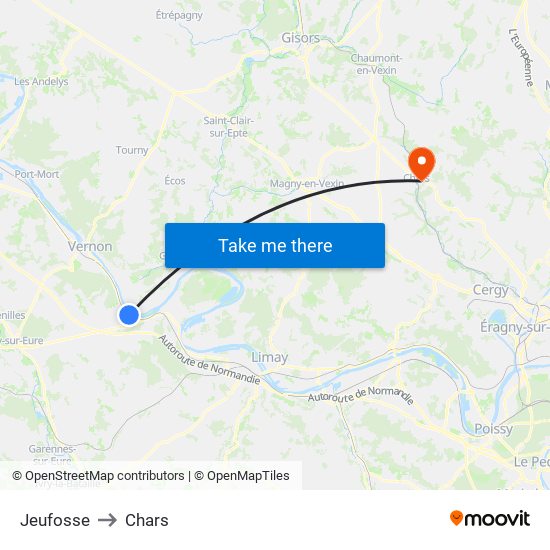 Jeufosse to Chars map