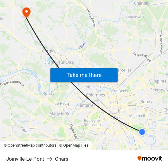 Joinville-Le-Pont to Chars map