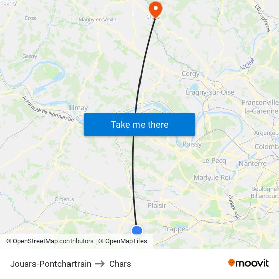 Jouars-Pontchartrain to Chars map