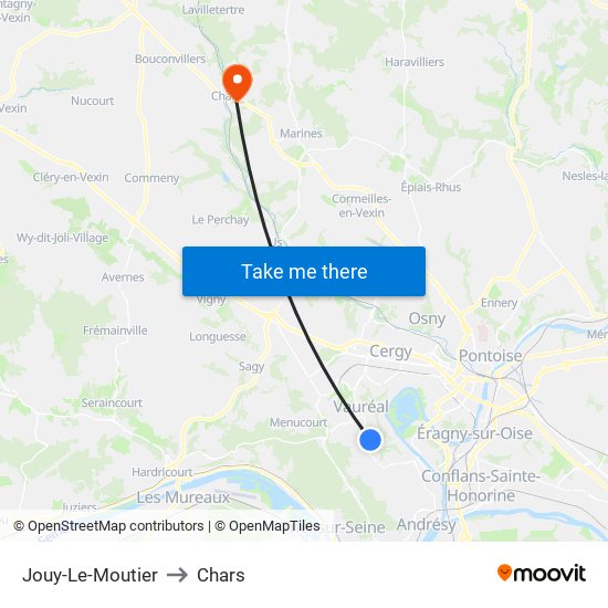 Jouy-Le-Moutier to Chars map