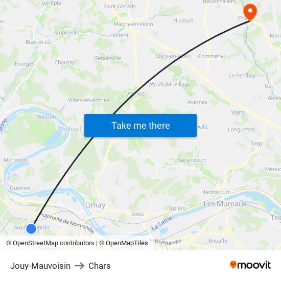 Jouy-Mauvoisin to Chars map