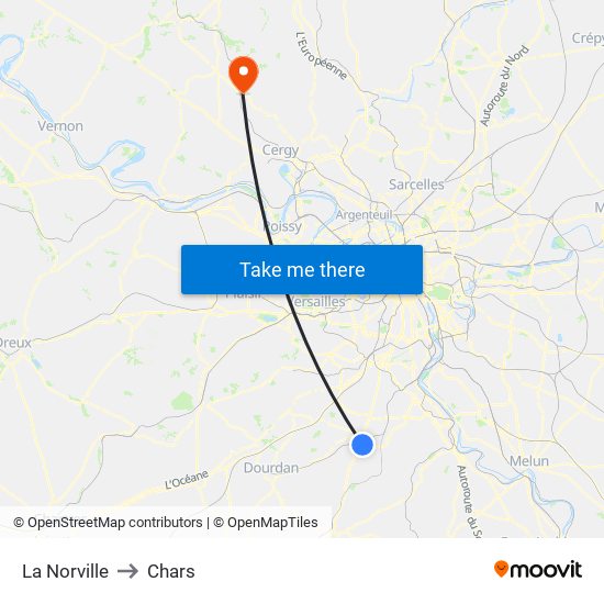 La Norville to Chars map