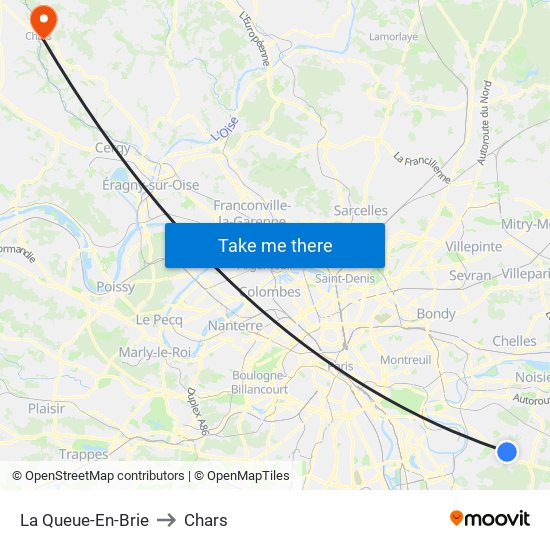 La Queue-En-Brie to Chars map